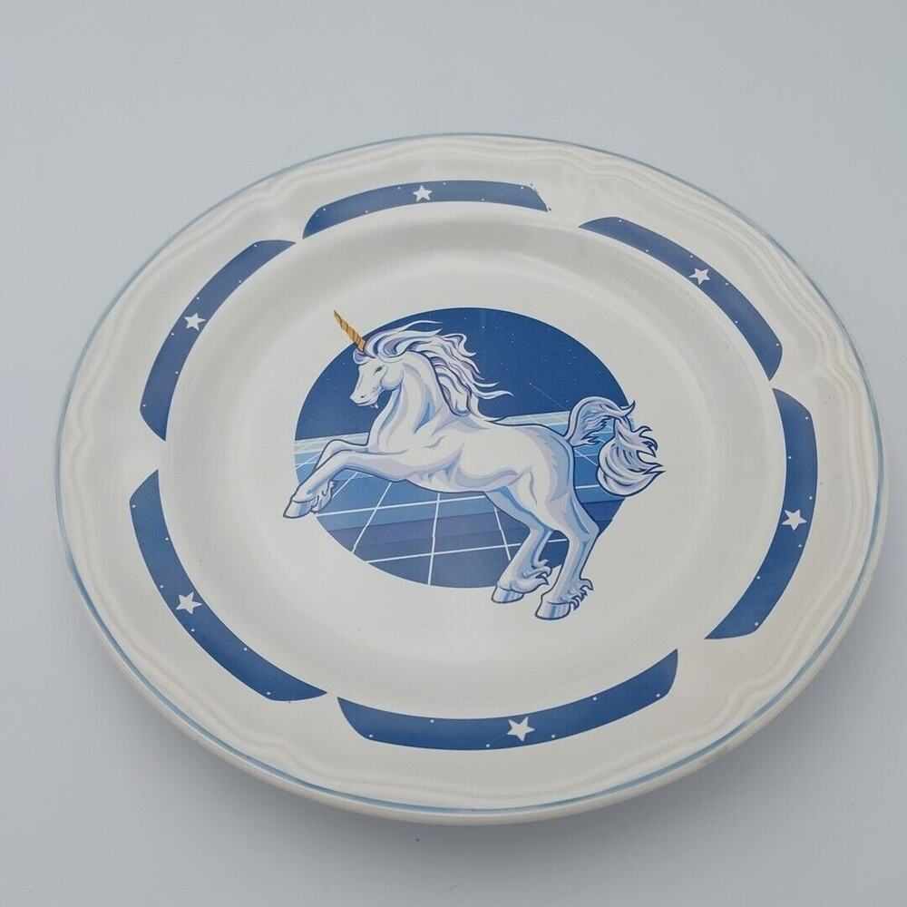 Vtg Replacement Tienshan Stoneware Blue Unicorn Fantasy Salad‎ Plate 7.5"